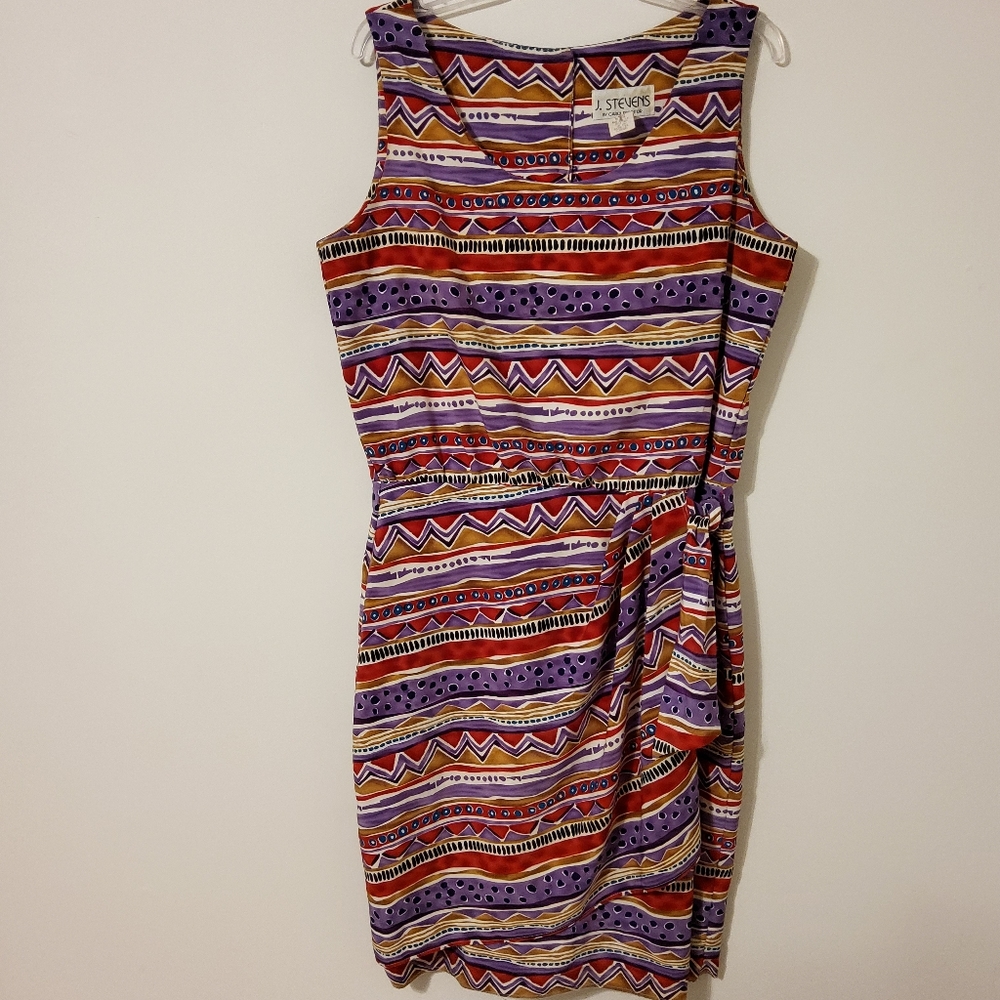 J. Stevens Tribal Print Wrap Sheath Dress Sleeveless Scoop  Neckline Size 16